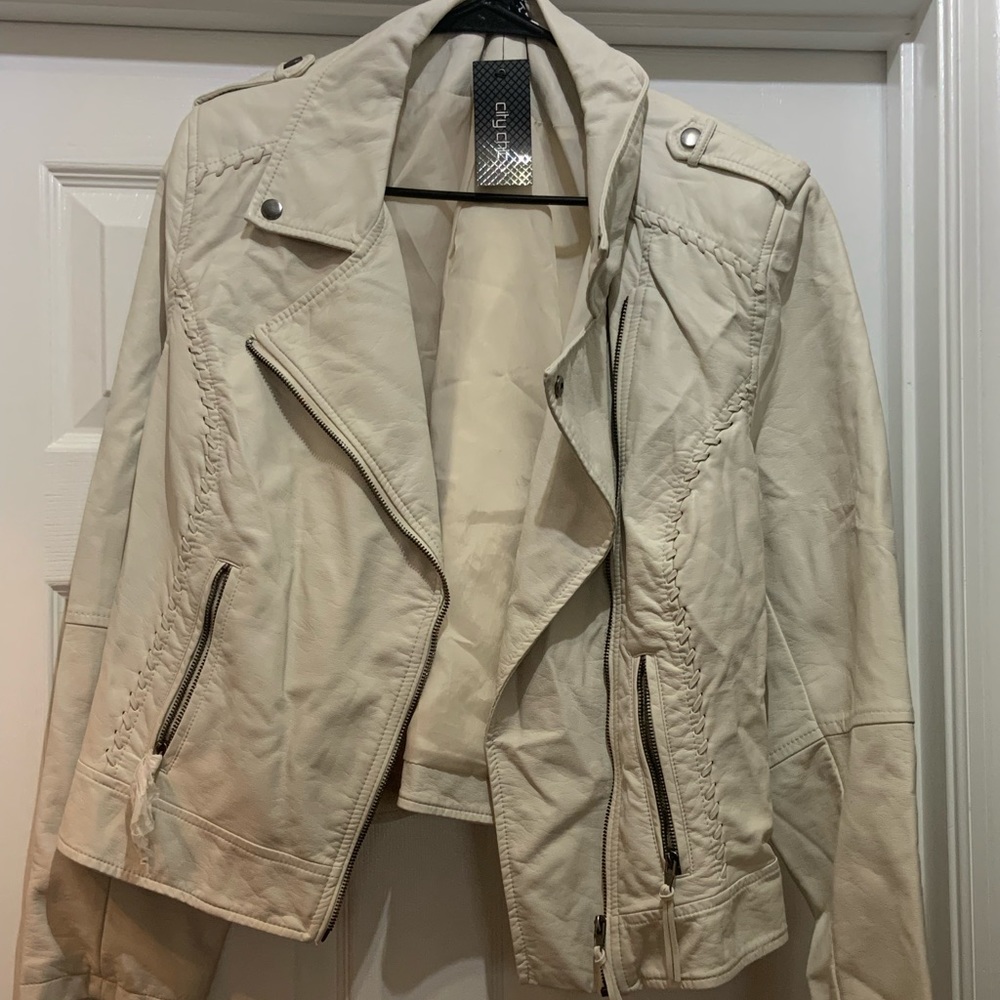 City Chic Ivory Faux Leather Jacket